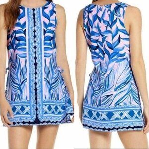 NWT Lilly Pulitzer Donna Engineered Romper Size 2 Blue Pink Tropics Tint Printed